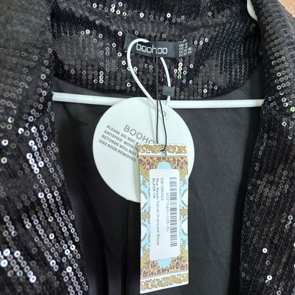 Boohoo Plus Sequin Oversized Blazer Black Size 14 US - Picture 2 of 5